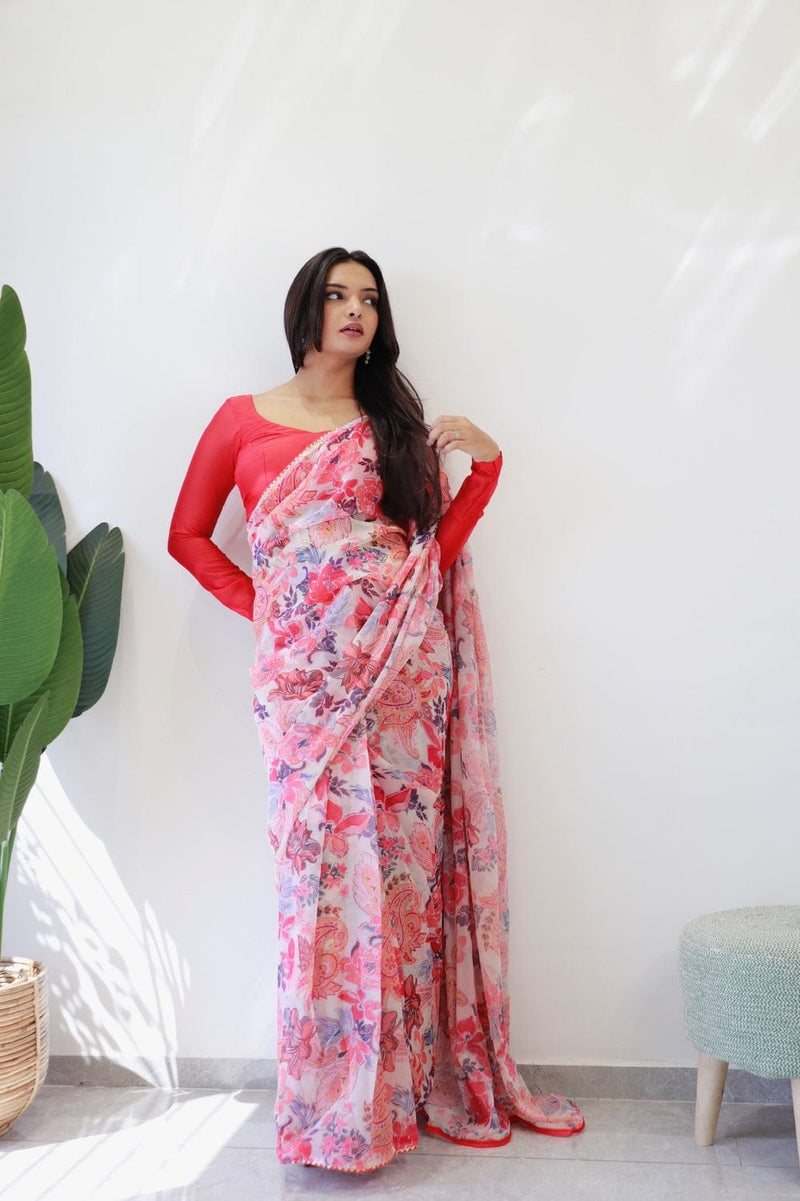 1 MIN READY TO WEAR  SAREE IN PURE SOFT GEORGETTE WITH  BLOUSE