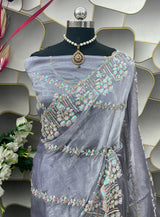 JIMICHOO SILK WITH BEAUTIFUL EMBROIDERY SEQUENCE DESIGN WITH BLOUSE