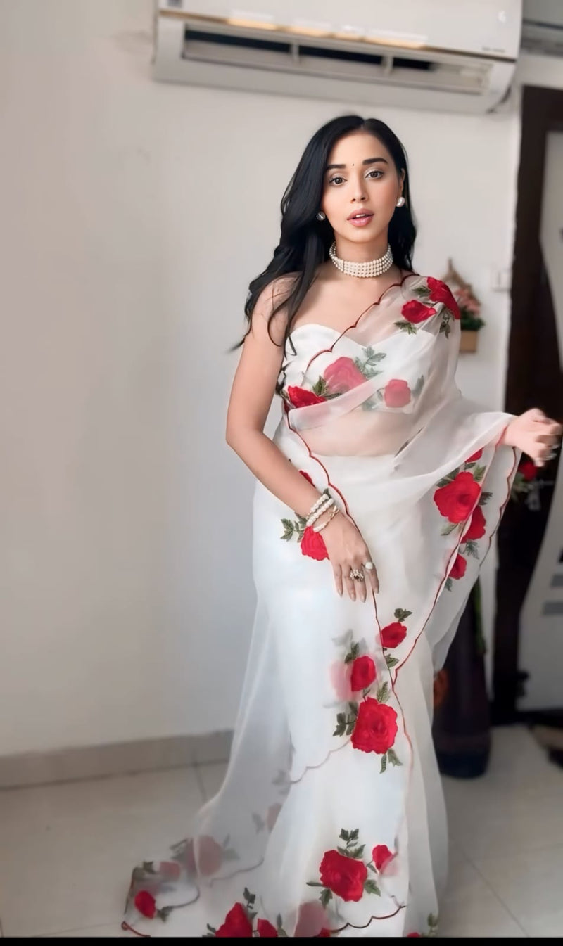 1 MIN READY TO WEAR  SAREE IN PURE SOFT ORGANZA  WITH  BLOUSE