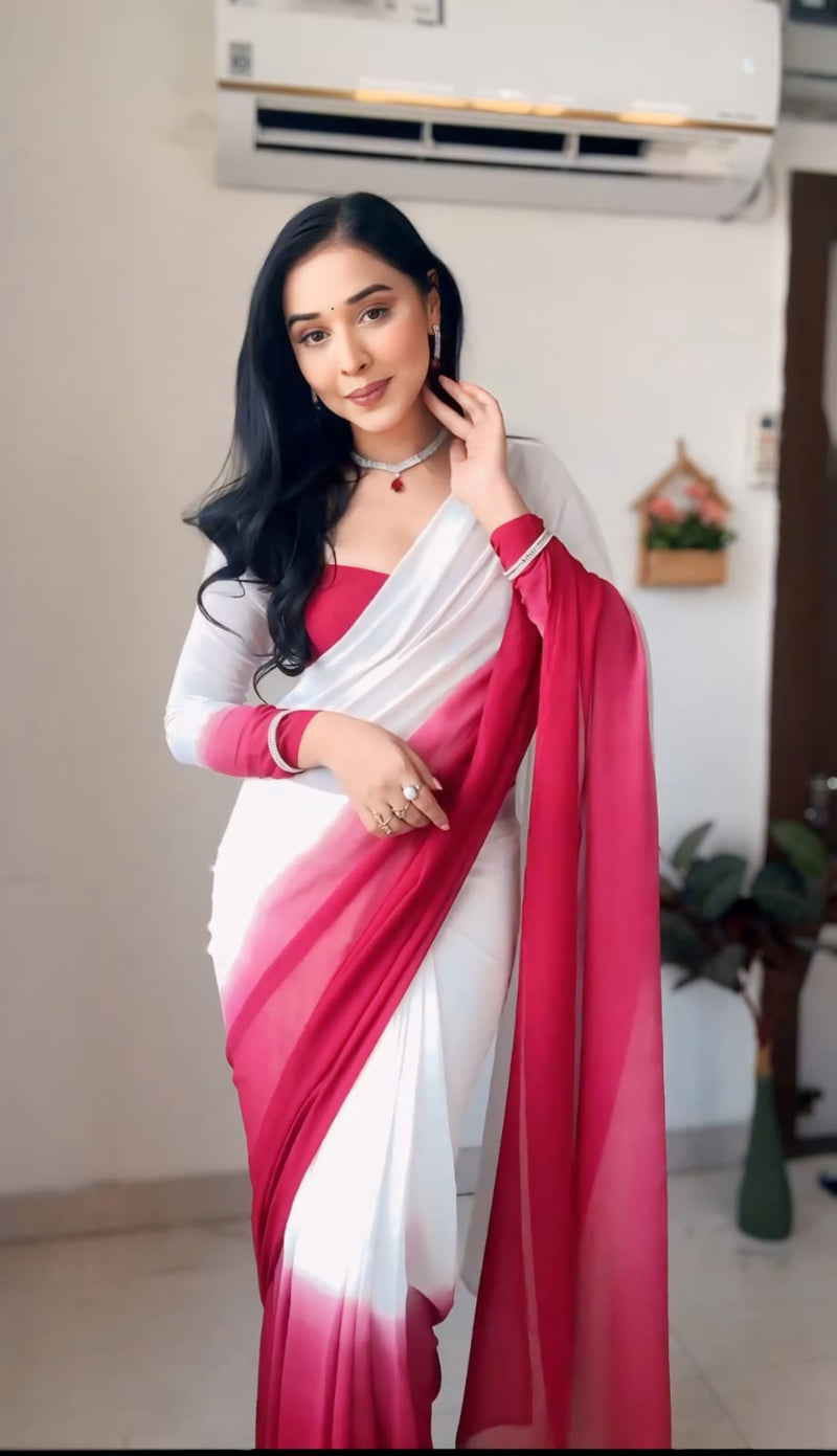 1 MIN READY TO WEAR  SAREE IN PURE SOFT GEORGETTE WITH  BLOUSE