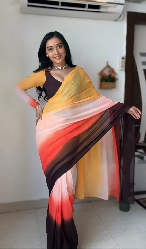 1 MIN READY TO WEAR  SAREE IN PURE SOFT GEORGETTE WITH  BLOUSE