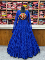 BLUE COLOR GEORGETTE LAHERIYA PRINT NAVRATRI GOWN