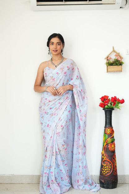 1 MIN READY TO WEAR  IN PURE SOFT GEORGETTE SAREE WITH BLOUSE