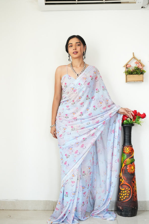 1 MIN READY TO WEAR  IN PURE SOFT GEORGETTE SAREE WITH BLOUSE