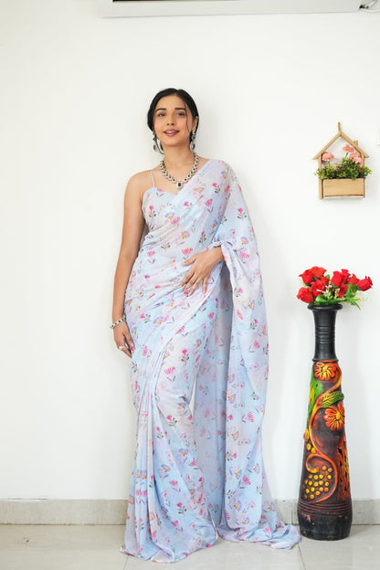 1 MIN READY TO WEAR  IN PURE SOFT GEORGETTE SAREE WITH BLOUSE