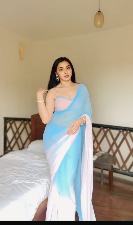 1 MIN READY TO WEAR  SAREE IN IMPORTED GEORGETTE WITH  BLOUSE