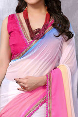 1 MIN READY TO WEAR  SAREE IN PURE SOFT GEORGETTE WITH  BLOUSE