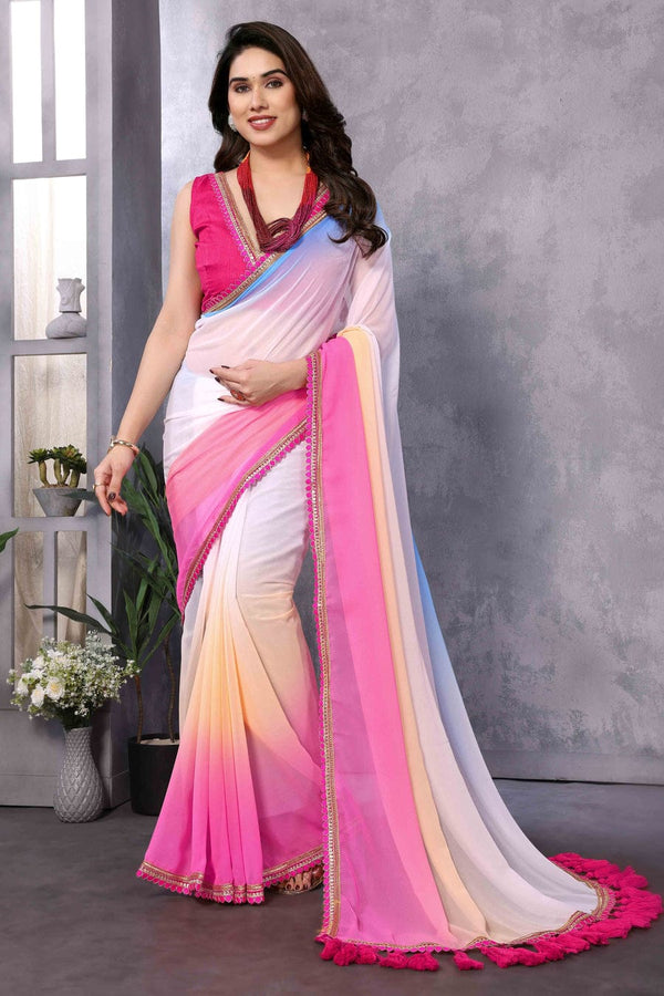 1 MIN READY TO WEAR  SAREE IN PURE SOFT GEORGETTE WITH  BLOUSE