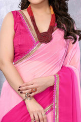 1 MIN READY TO WEAR  SAREE IN PURE SOFT GEORGETTE WITH  BLOUSE