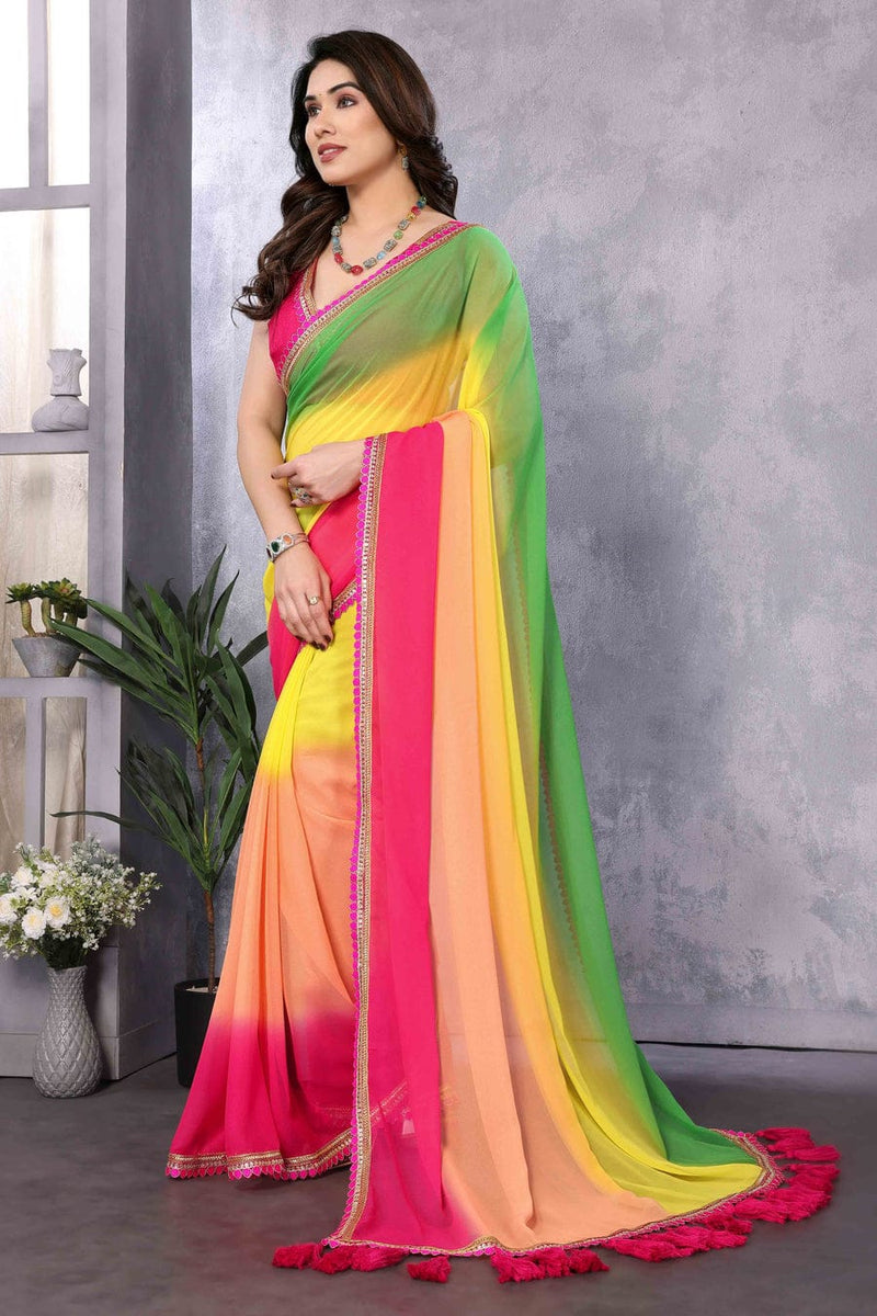 1 MIN READY TO WEAR  SAREE IN PURE SOFT GEORGETTE WITH  BLOUSE