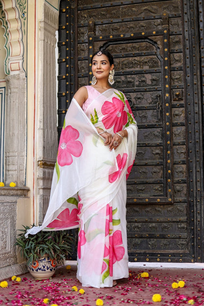 1 MIN READY TO WEAR  SAREE IN PURE SOFT GEORGETTE WITH  BLOUSE