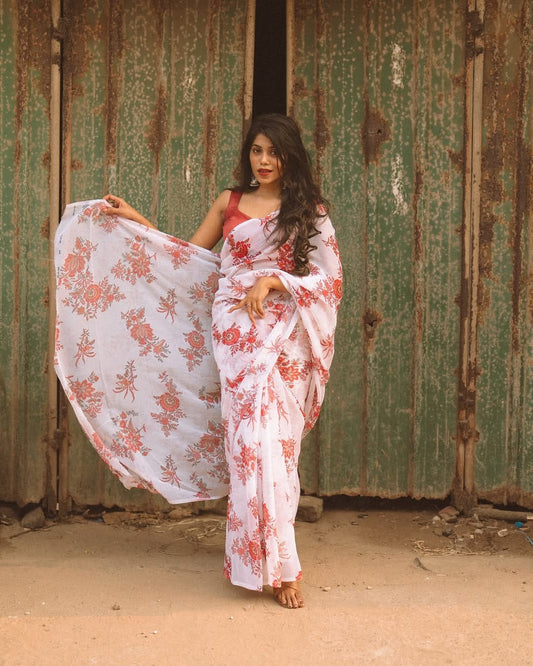 1 MIN READY TO WEAR  SAREE IN PURE SOFT GEORGETTE WITH  BLOUSE