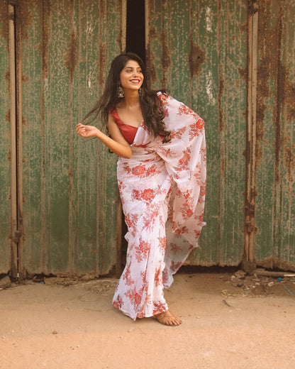 1 MIN READY TO WEAR  SAREE IN PURE SOFT GEORGETTE WITH  BLOUSE