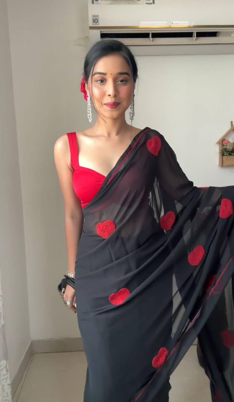 1 MIN READY TO WEAR  SAREE IN IMPORTED GEORGETTE WITH HEAVY BLOUSE