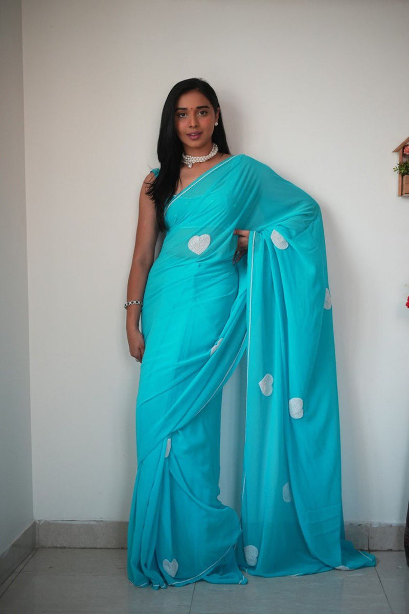 1 MIN READY TO WEAR SAREE IN IMPORTED GEORGETTE WITH  BLOUSE