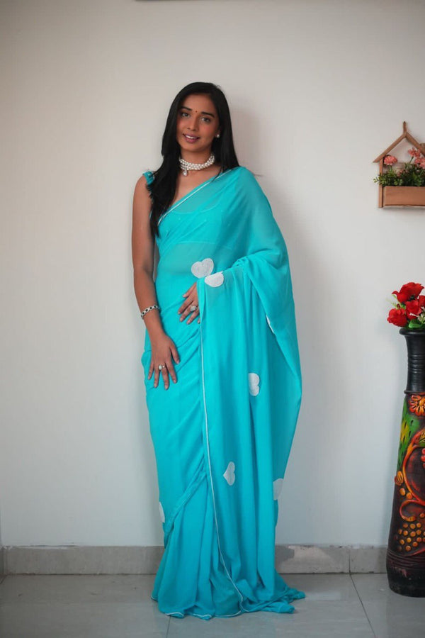 1 MIN READY TO WEAR SAREE IN IMPORTED GEORGETTE WITH  BLOUSE