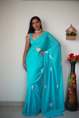 1 MIN READY TO WEAR SAREE IN IMPORTED GEORGETTE WITH  BLOUSE