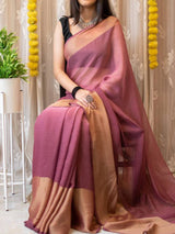 1-MIN READY TO WEAR SAREE IN PREMIUM CHIFFON SILK WITH ZARI PATTA