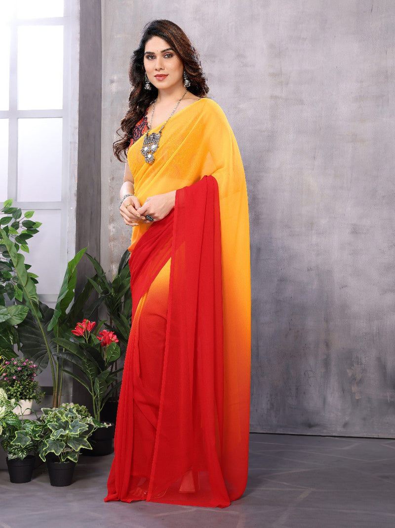 1 MIN READY TO WEAR  SAREE IN GEORGETTE WITH BANGLORI  BLOUSE