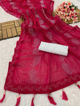 PARTY WEAR ZOMATO COTTON SILK SAREE WITH SHINING DIAMOND WORK