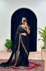 GOWN SAREE 1-MIN READY TO WEAR PREMIUM FAUX GEORGETTE WITH EMBROIDERY LACE