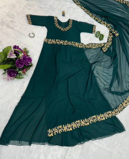 GOWN SAREE 1-MIN READY TO WEAR PREMIUM FAUX GEORGETTE WITH EMBROIDERY LACE