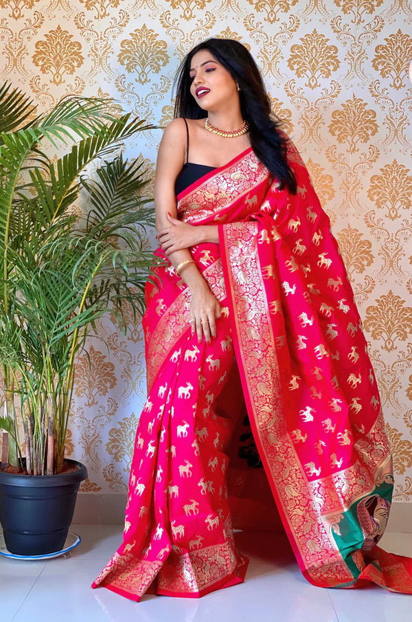 GAJRI SMOOTH SILK SAREE WITH GOLDEN ZARI RICH PALLU