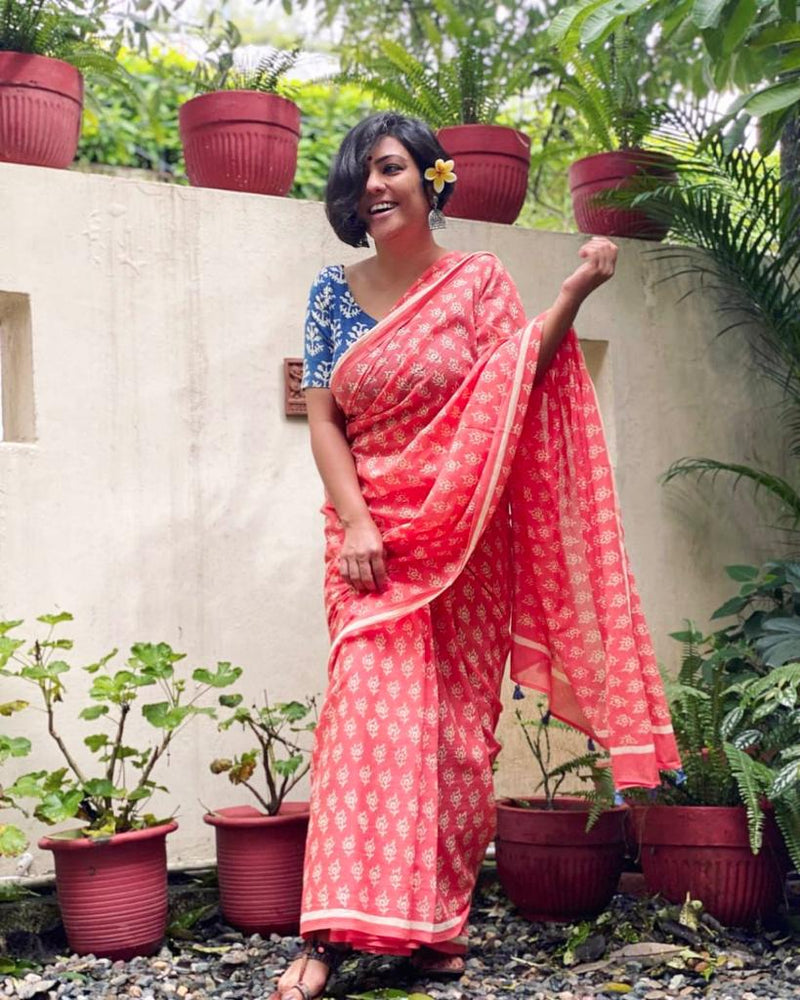 Premium Soft Linen Digital Print saree with blouse