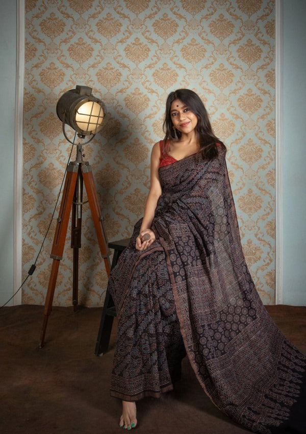 JAYPURI BLOCKPRINTED COTTON MUL SAREE