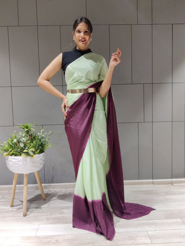 1-MIN READY TO WEAR SAREE IN PREMIUM PISTA CHINON WITH BLOUSE