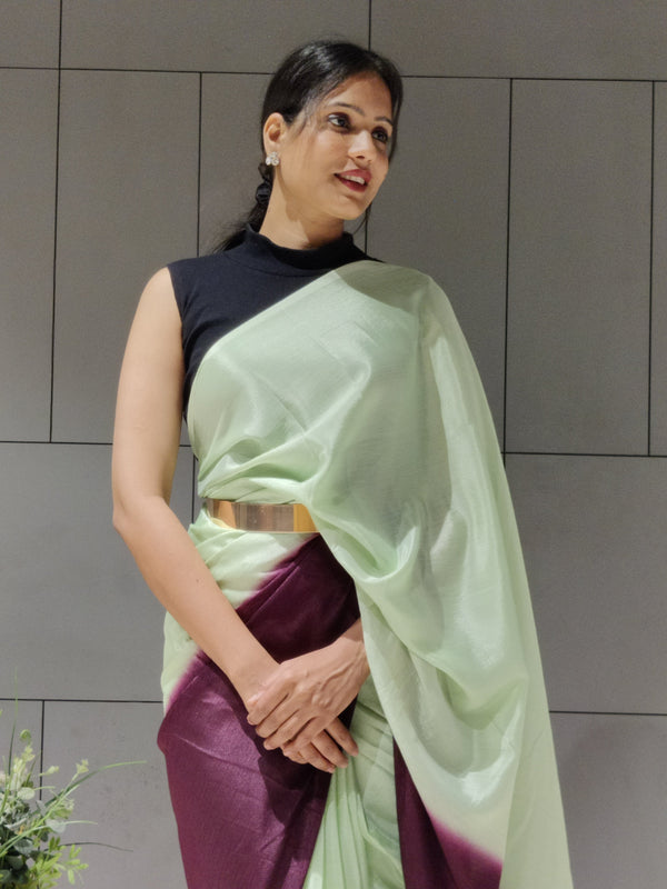 1-MIN READY TO WEAR SAREE IN PREMIUM PISTA CHINON WITH BLOUSE