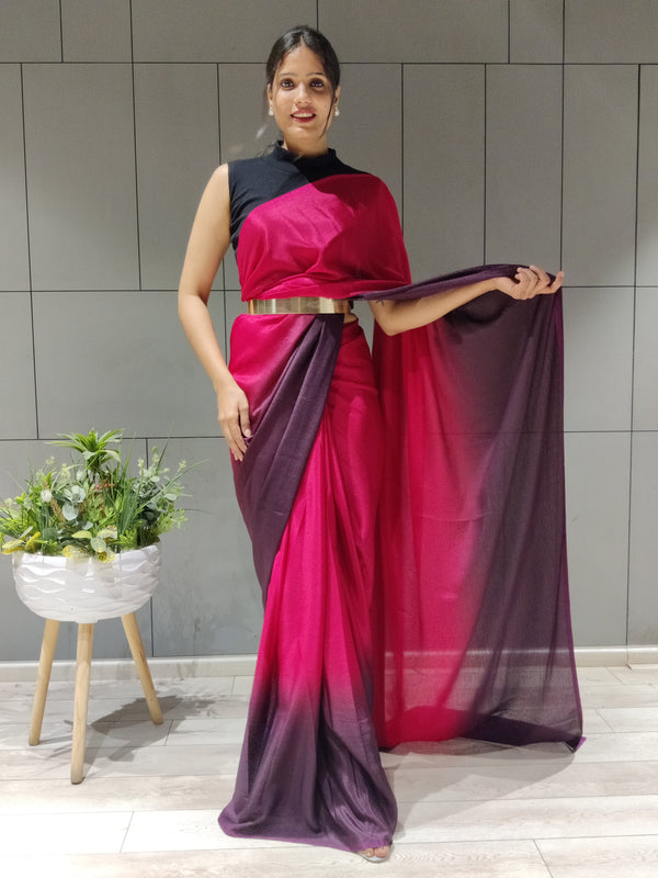 1-MIN READY TO WEAR SAREE IN PREMIUM CHERRY CHINON WITH BLOUSE