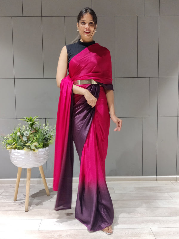 1-MIN READY TO WEAR SAREE IN PREMIUM CHERRY CHINON WITH BLOUSE