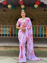 1-Min Ready To Wear Saree In Premium Chinon With Blouse