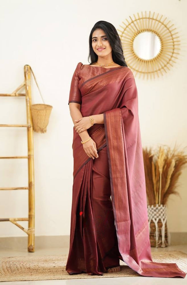 SF - Maroon color Lichi Silk Saree - New In - Indian