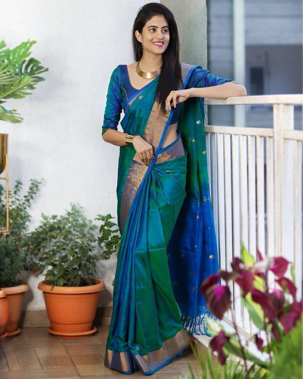 Royal Blue Silk Saree With Premium Gold Zari Work And Heavy Blouse