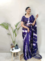 1-Min Ready To Wear Blue Chanderi Silk Saree With Heavy Blouse