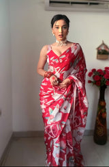 1 MIN READY TO WEAR  SAREE IN SOFT GEORGETTE SILK WITH BLOUSE