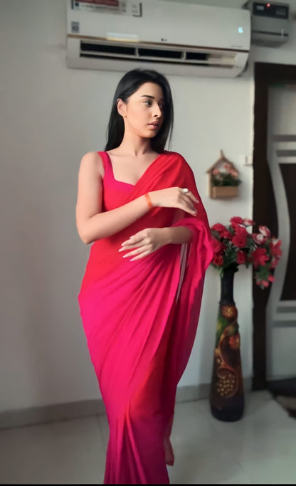 1 MIN READY TO WEAR  SAREE IN SOFT GEORGETTE SILK WITH BLOUSE