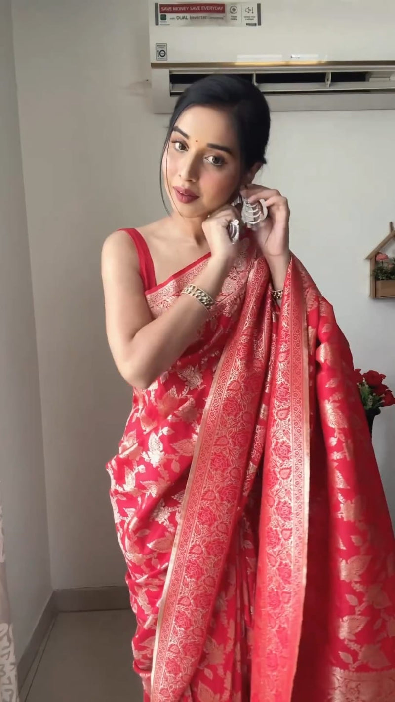 1 MIN READY TO WEAR  SAREE IN SOFT LICHI SILK  WITH BLOUSE