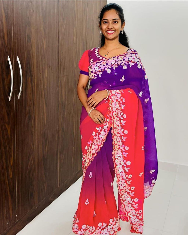 GEORGETTE WITH CRUSH PATTERN FABRIC WITH SEQUENCE EMBROIDERY WORK SAREE