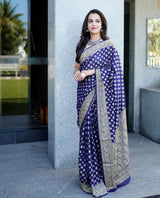 Nevy Blue Soft Silk Saree With Dot Silver Weaving Zari