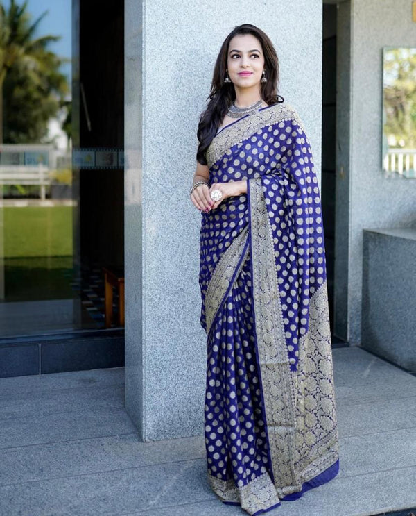 Nevy Blue Soft Silk Saree With Dot Silver Weaving Zari