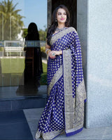 Nevy Blue Soft Silk Saree With Dot Silver Weaving Zari