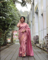 Fine baby Pink Saree With Golden Zari Weaving And Heavy Blouse