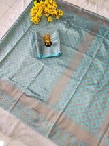 SHINE SKY BLUE PREMIUM SOFT SILK SAREE WITH RICH PALLU