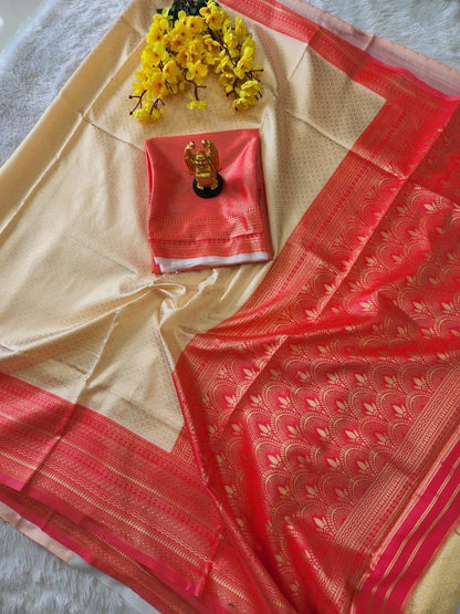 Premium Soft Silk Silk Saree In Off White Color With Rich Pallu