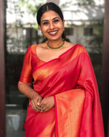 TOMETO RED SAREE WITH COPPER ZARI WEAVING