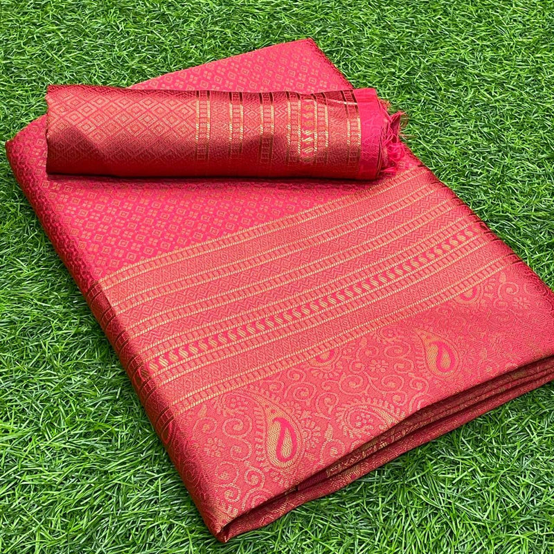 TOMETO RED SAREE WITH COPPER ZARI WEAVING