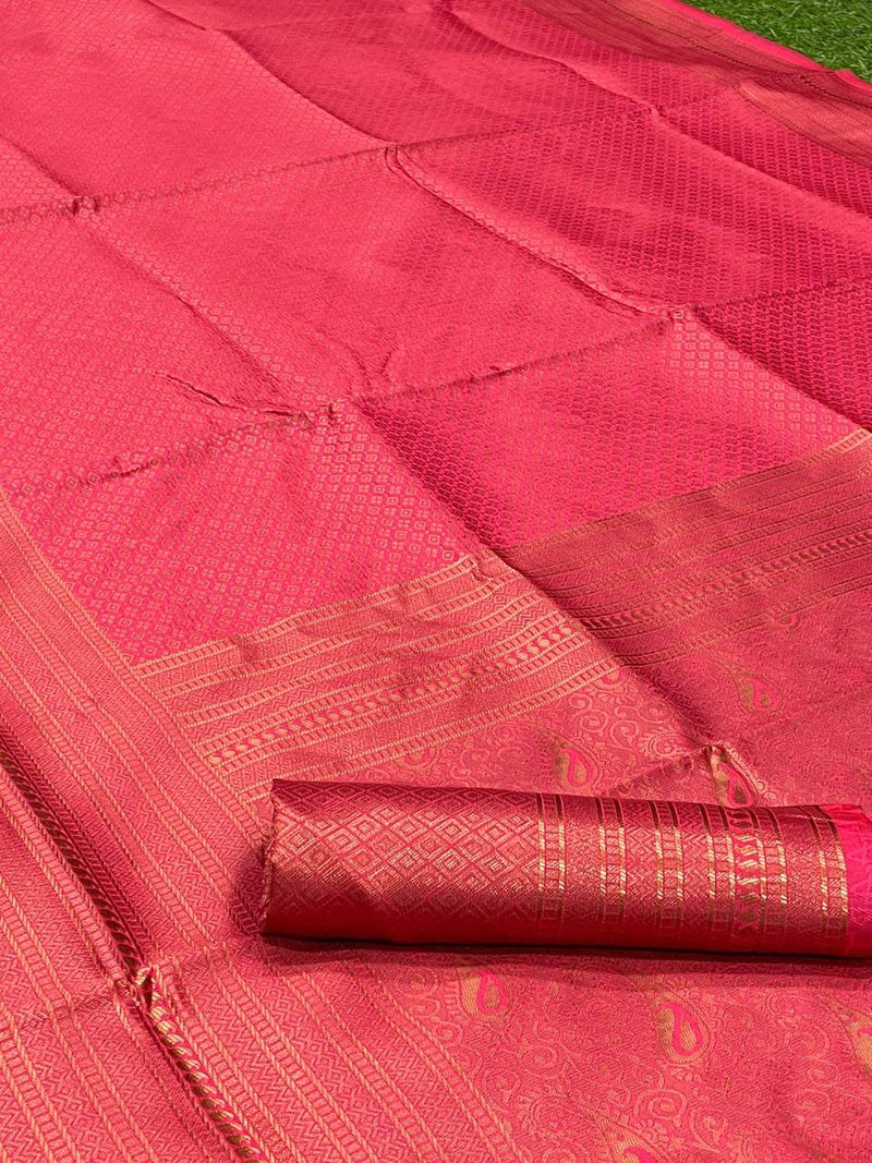 TOMETO RED SAREE WITH COPPER ZARI WEAVING